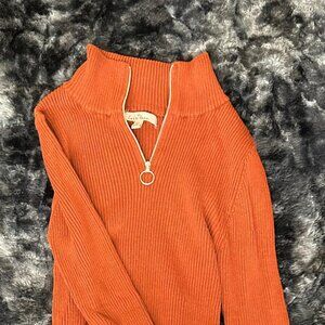 Burnt orange knitted half zip shirt